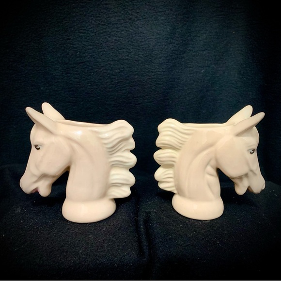 Other - Pair of White Ceramic Horse Head Vases – Top-Through Hole – Vintage Style